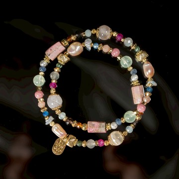 流動之舞｜櫻花瑪瑙玫瑰石雙圈手鍊 C1751