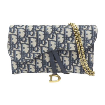 Dior 迪奧  藍色 Oblique緹花帆布 SADDLE WOC 鍊帶 肩背包 S5614 【二手名牌BRAND OFF】
