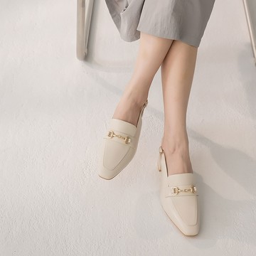 (特價品)(原價1680)優雅經典馬銜扣拉帶粗跟鞋 杏 G325BE