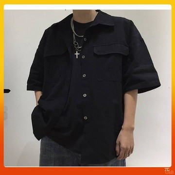 純色港風學生韓版cos吳邪情侶工裝外套女寬鬆夏季短袖襯衫女復古野外長袖襯衫高級男女制服上衣戶外辦公室工作山地戰術小區AS