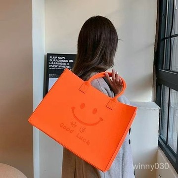💛限時下殺💛新款手提包大容量手提袋託特百搭毛氈單肩定製logo毛氈包大容量
