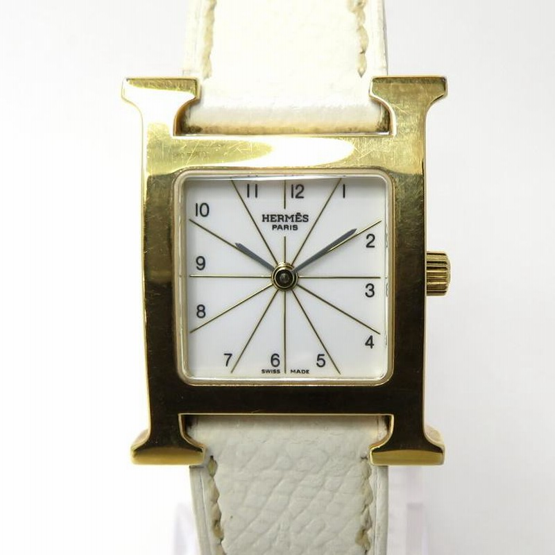 中古】HERMES Hウォッチ レディース腕時計 クォーツ ゴールド GP 革  