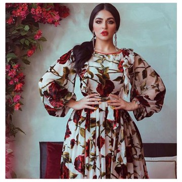 復古中東土耳其荷葉邊印花連衣裙