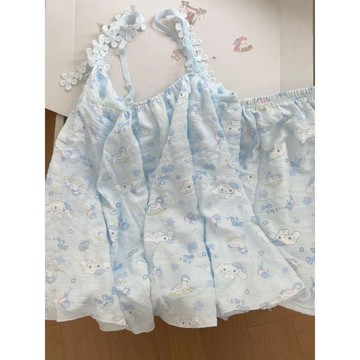 ✨臺灣出貨✨奶藍小狗夏季吊帶睡衣女棉質帶胸墊卡通可愛軟妹宅家休閒家居服