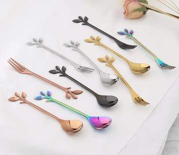少女心可愛樹葉小勺子ins網紅創意甜品勺咖啡勺水果沙拉叉子勺子