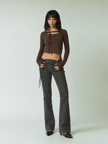 Bolero Layered T-shirt - Brown/Beige/Black