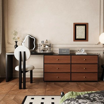 思雪法式 復古 梳妝臺 實木 黑色收納柜一體臥室化妝桌網紅美式化妝柜qxm7181