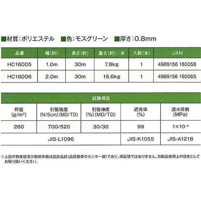 防草職人PRO 2m×30ｍ 厚さ0.8mm 防草シート モスグリーン HC16006 防草