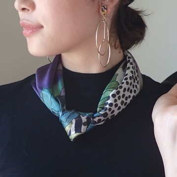 50cm見方_絲綢絲巾_牡丹花 (藍色) 圖案絲巾 ChristalART