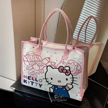 kitty托特包 帆布包女ins森系百搭單肩包大容量裝書學生上課通勤包手提布袋包
