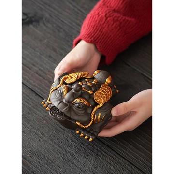 紫砂金蟾茶寵擺件精品家用辦公可養茶桌茶臺茶具飾品高檔招財蟾蜍