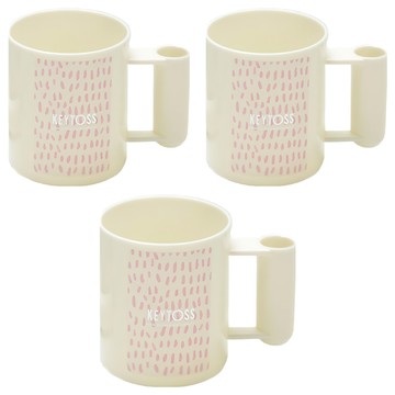 KEYTOSS 詰朵斯 WATER 機能小水杯 凹槽手把設計 可收納牙刷、湯匙 簡約印刷圖案 300ml 耐熱100℃  顏色隨機  3個