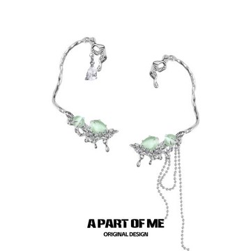 綠洲系列 原創新中式耳夾高級感綠貓眼石小眾無耳洞流蘇耳掛