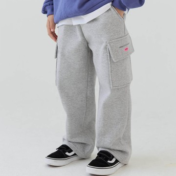 韓國 HIKIKI - 鬆緊腰大口袋工裝風格長褲-灰