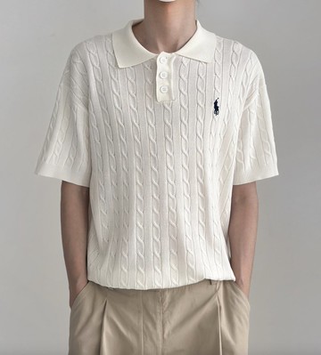 極簡老錢風 刺繡針織短袖T恤