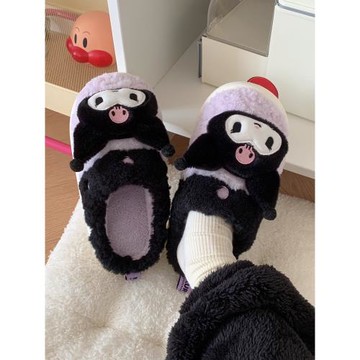 細細條 庫洛米棉拖鞋女秋冬季保暖防滑厚底可愛三麗鷗毛絨月子鞋