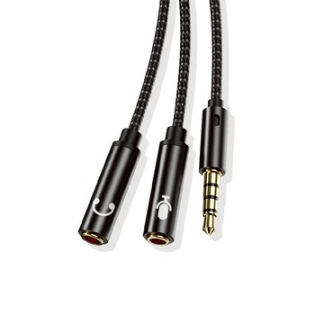 Kt.net 電腦耳麥3.5*2轉手機/平板 轉接線25CM黑