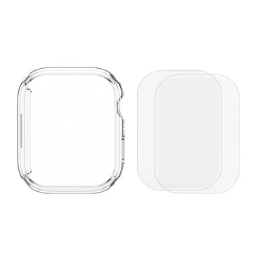 Sinjimoru Apple Watch 自我修復TPU螢幕保護貼 2個 + 硬殼保護殼  Apple Watch 9/8/7 45mm  水晶透明  1個