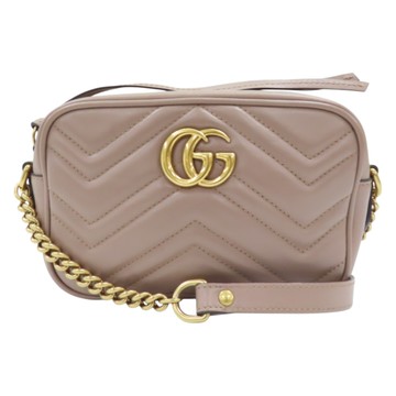 【二手名牌BRAND OFF】GUCCI 古馳 粉色 皮革 雙G Marmont Mini 肩背包