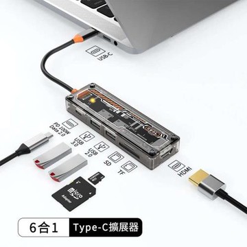 高品質 6合1 Type-C HUB 6合1多功能擴展塢擴展器 PD充電 USB-C轉換器 HDMI轉接器 USB3.0集線器-X1