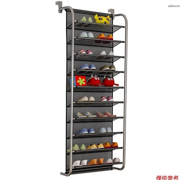 簡易門後鞋架10層家用經濟型鞋櫃壁掛式網布鐵藝鞋架 xj7810 黑色