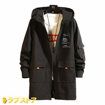 ベンチコート メンズ ミディアム丈 フード付き カーゴジャケット オシャレ ゆったり 春秋 かっこいい アウター パーカー 薄手 男性用 通販 Lineポイント最大get Lineショッピング