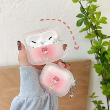 ins暈染紅玫瑰適用airpods pro1/2/3代蘋果藍牙無線耳機套卡通軟