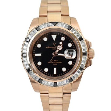 手錶 范倫鐵諾.古柏 白黑雙色鋯石玫金鋼錶【NEV115】