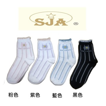 SJA2328-1韓風花邊女襪花小花線條-紫色