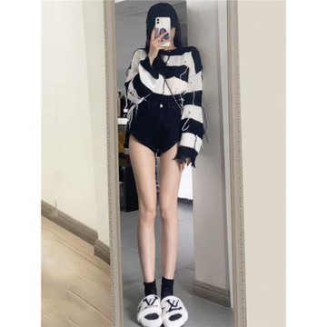 黑色牛仔短褲女2024夏季辣妹高腰休閑OOTD外穿不規則包臀超短熱褲