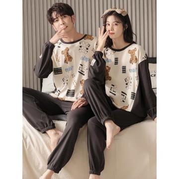 春秋款純棉卡通可愛男女情侶睡衣