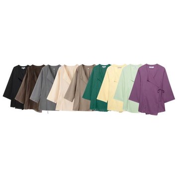 跨境歐美女裝速賣通INS爆款亞麻和服交叉外套時尚長褲套裝