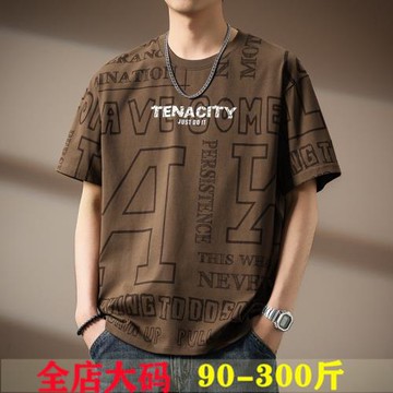 高端寬松短袖T恤男夏季新款美式設計感薄款涼感加大碼百搭體恤衫