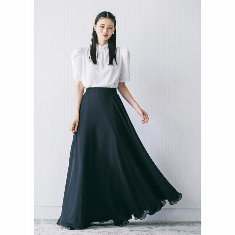 DT MaxMara ★ ジョーゼット素材 ロングスカート CARILLON 黒色 黒ロングスカート 演奏会 コーラス シフォンジョーゼット ロング