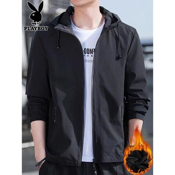 花花公子男士外套2026年春秋季新款休閑連帽加絨上衣服寬松夾克男