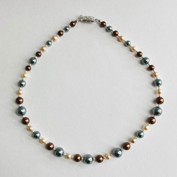 日本製 玻璃珍珠混色項鍊 M / 6x10mm 約 45cm / 視野綠混色 / R