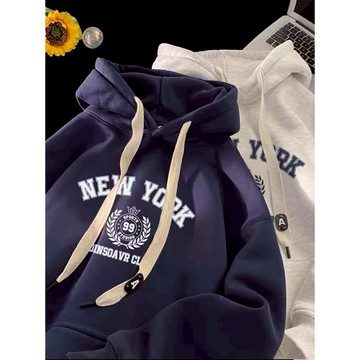 日系簡約潮流連帽衛衣 男女同款 2025秋季情侶加絨加厚帽T oversize ins復古百搭衛衣