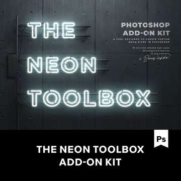 字體樣式 | The Neon Toolbox 霓虹燈效果場景元素+PS擴展套件