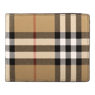 BURBERRY 巴寶莉   防刮PVC格紋對折8卡短夾(卡其米)