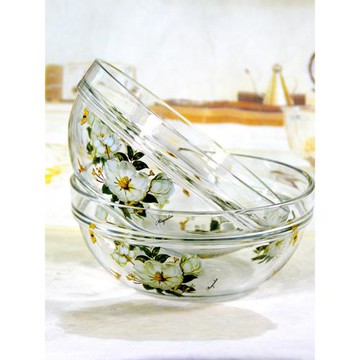 韓國田園風無鉛鋼化玻璃碗飯碗湯面碗水果沙拉碗果蔬拌菜碗微波爐