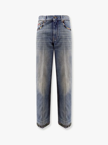 Jeans with floral print fabric border detail - VALENTINO - gender_Woman