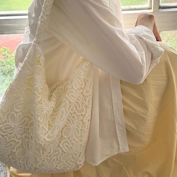 趙露思同款蕾絲單肩包韓版慵懶布包溫柔仙女大容量通勤托特包包女