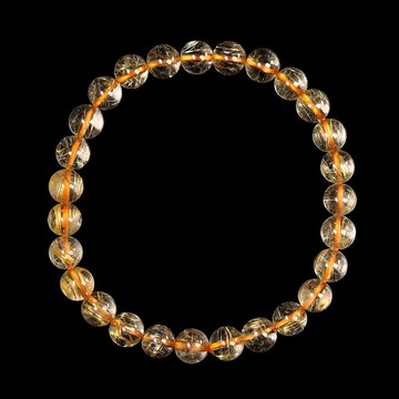 【正佳珠寶】金鈦晶 頂級玻璃體金絲鈦 6.4-6.8mm 金鈦晶手珠