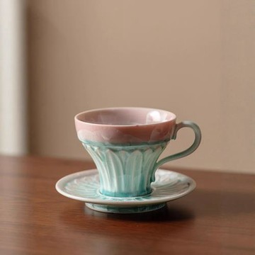 窯變結晶釉咖啡杯帶碟高檔精致陶瓷花瓣碟子輕奢風家用水杯馬克杯