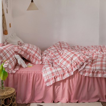 韓國格子花邊被套三件套學生宿舍單人雙人北歐風床上四件套少女心