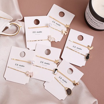 ins日系小動物一字發夾兩件套 甜美可愛邊夾劉海發卡軟妹發飾頭飾