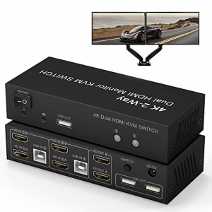 デュアルディスプレイ HDMI KVM 切替器 4K@60Hz 拡張ディスプレイ KVMスイッチ usb2.0 オーディオ マイク3.5mmポート 2HDMIモニター 2PC