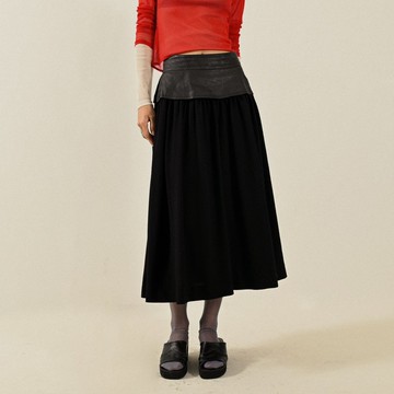 【NaSuBi Vintage】皮革飾片高腰紗質古著長裙