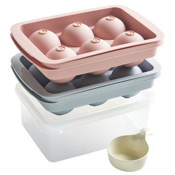 EASY&FREE 6格圓球製冰盒2件組 附儲冰盒+球形冰鏟  製冰盒23 x 15.3 x 6.2cm + 儲冰盒21 x 15.7 x 8.7cm + 冰鏟15 x 4cm  珊瑚粉 + 天空藍  1組