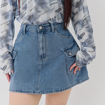 【PolyLulu】 特殊色工裝A字牛仔短裙